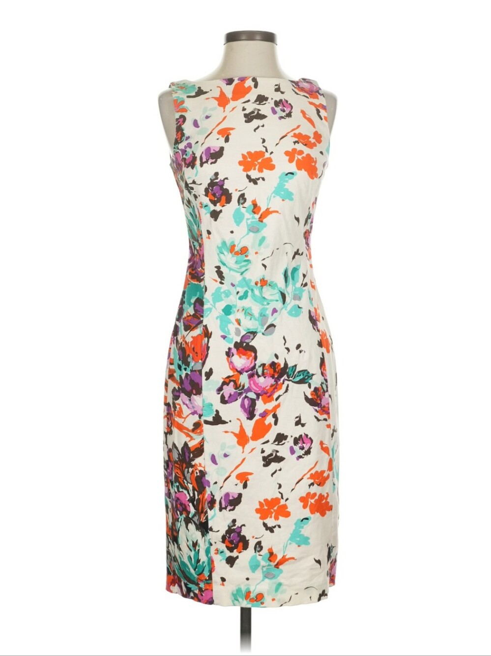 Lands' End Floral Midi Sheath Dress in Ivory with Orange, Teal & Purple